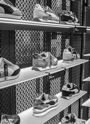 shoes on shelves in a shop