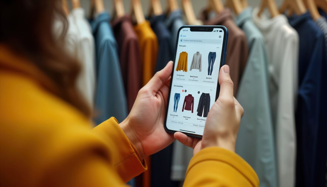 A person scrolling through products on an online fashion marketplace